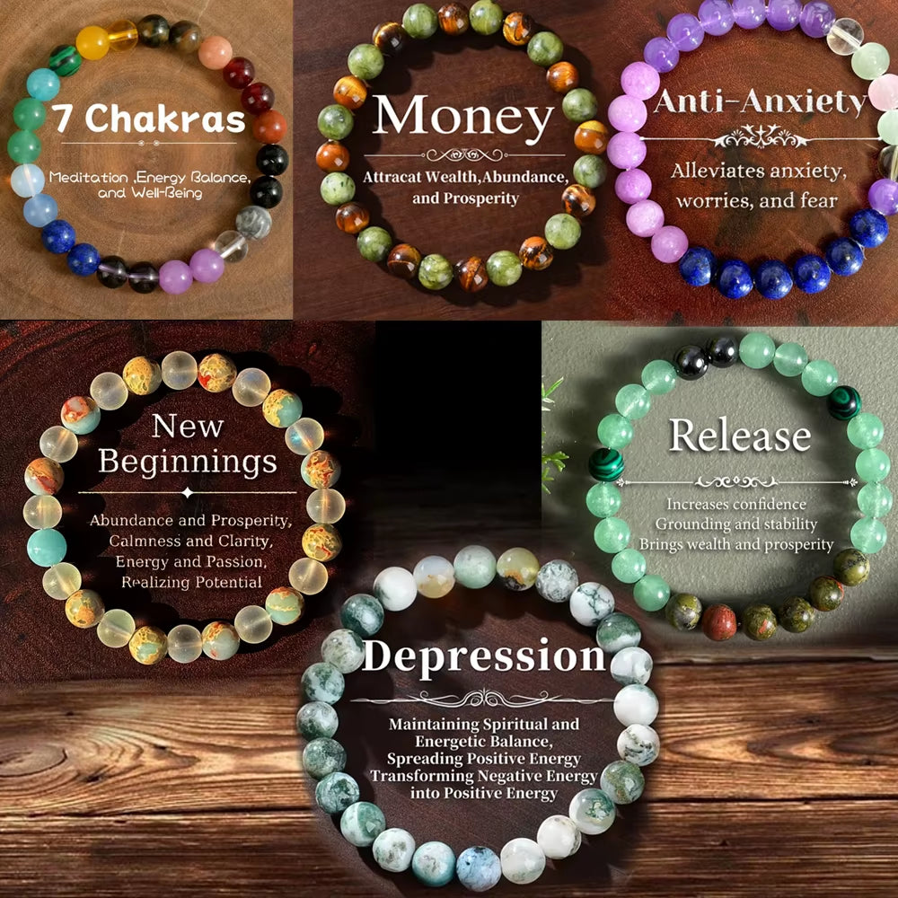 Natural Stone Symbolic Beaded Bracelet Women Men Anxiety Relief Protection Money Spiritual Inner Self-Love Jewellery - Manifestation Mindset